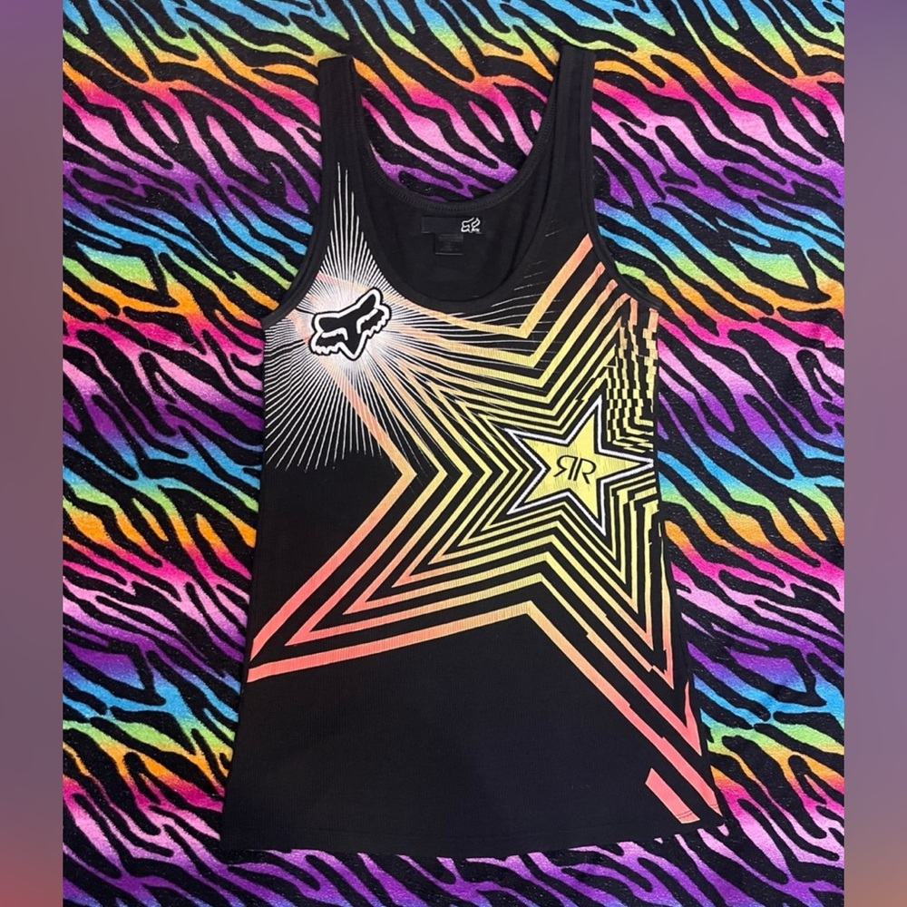 Y2K Fox Racing AOP Tank Top Womens Cyber Punk Skater Moto